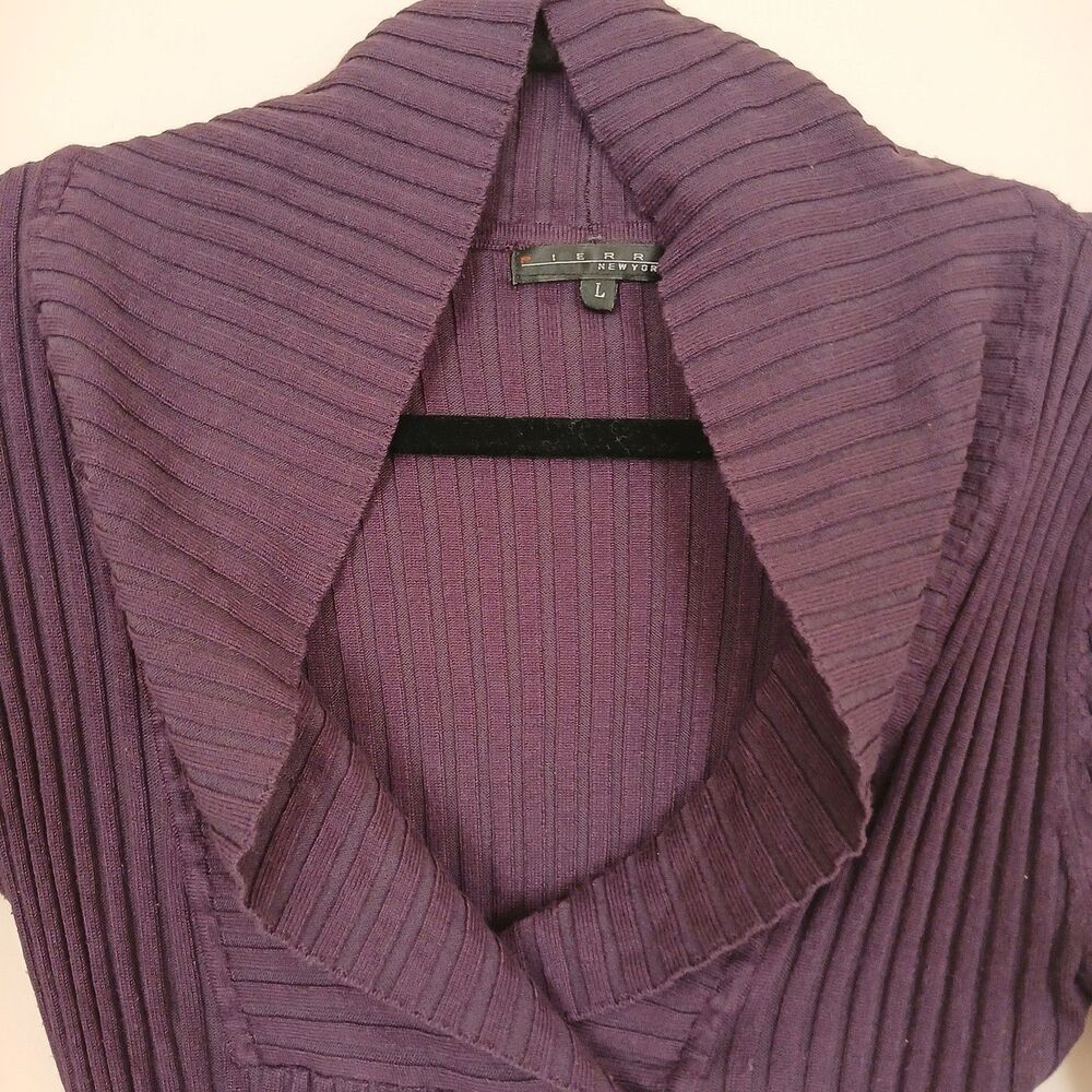 Jeanne Pierre NY Women's Pullover Ribbed V neck cowl sweater, Deep Purple L